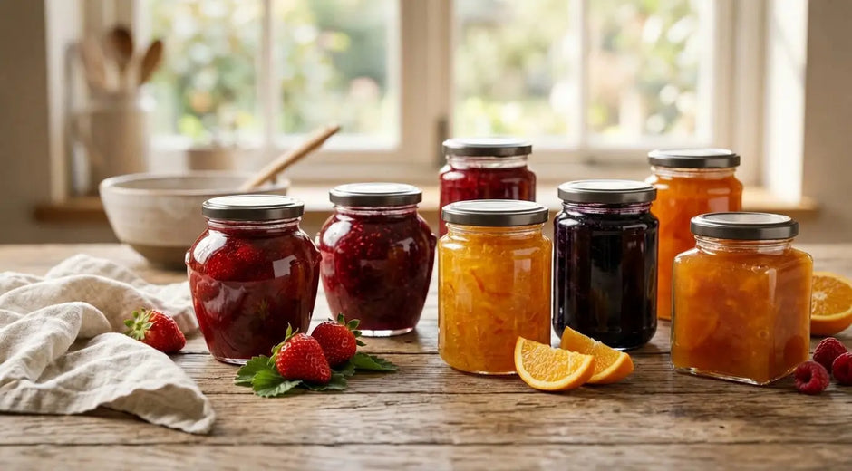 Professional selection of glass jars for artisanal preserves and marmalades