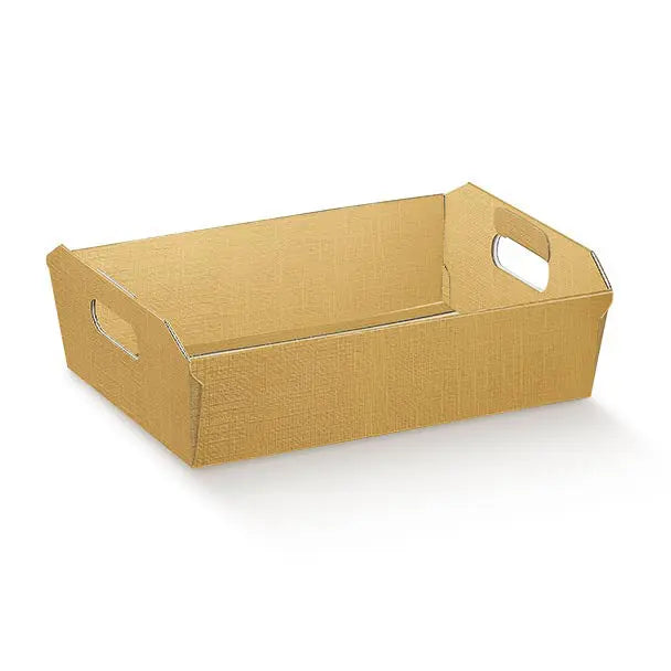 A rectangular cardboard storage tray with integrated side handles, shown on a clean white background.