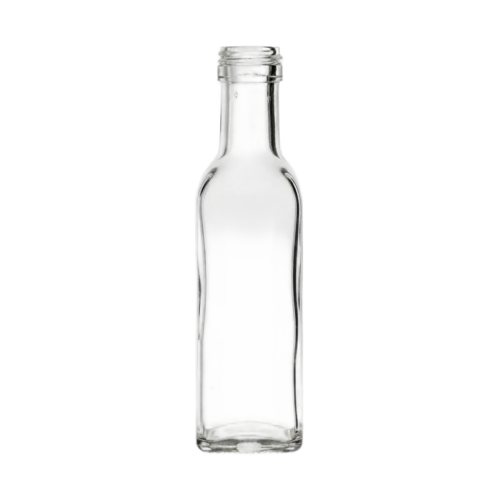 Clear 100 ml glass bottle on a white background