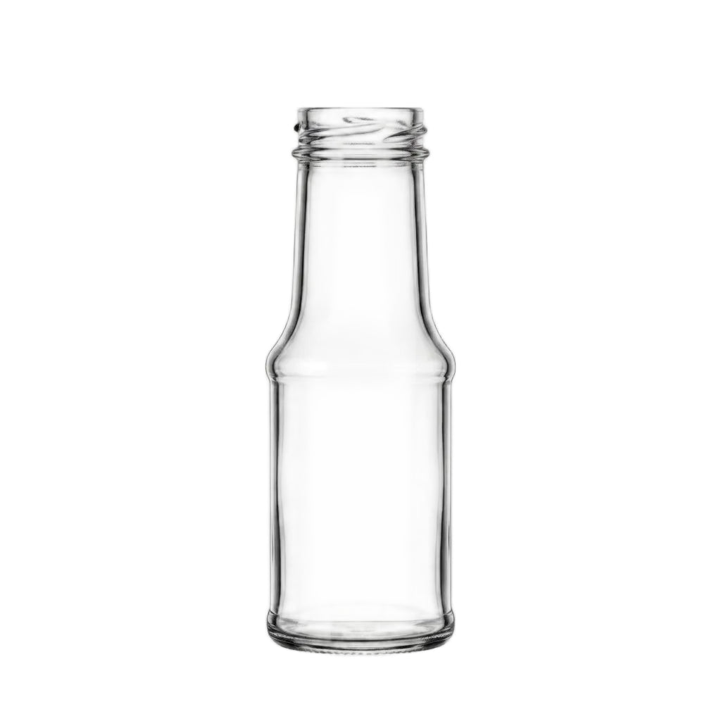 Clear glass bottle on a white background